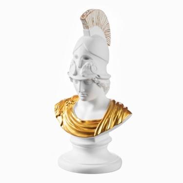 Imagem de Surlama Porta-lápis de guerreiro romano, estátua de busto de resina de 20,5 cm com furos nas costas, organizador de mesa romano, branco