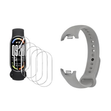 Imagem de Kit Pulseira Silicone Premium para Xiaomi Mi Band 10,Mi band 9,Mi band 8 + 5x Película Protetora Gel Ultra-Slim (Relogio Mi band 8/9/10 Cinza + 5x pelicula)
