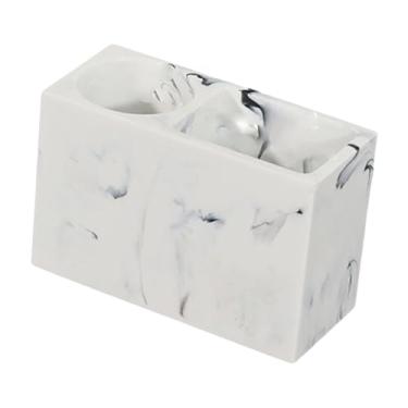 Imagem de KiBcsLic Suporte para pasta de dente, suporte para escova de dentes com 2 compartimentos, organizador de escova de maquiagem em resina para pente, chuveiro, Branco