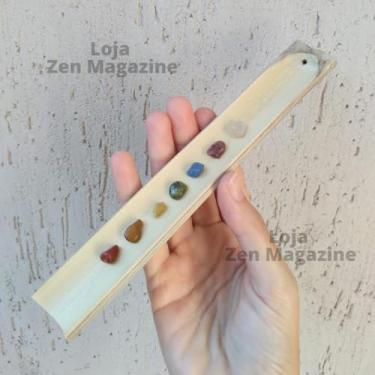 Imagem de Incensário em bambu com pedras naturais 7 chakras porta incenso vareta artesanal