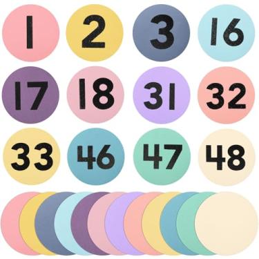 Imagem de TaoBary 120 peças de marcadores de carpete com números 1-48, círculos multicoloridos, marcadores de pontos para escola, professores, decoração de sala de aula (cores pastel)