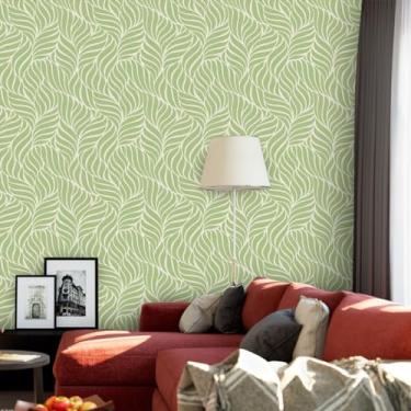 Imagem de Papel de Parede Adesivo Floral Lavável Flor Adesivo Rolo 5 Metros (Folhagem)