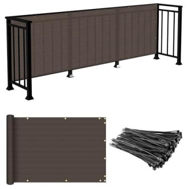 Imagem de Tela de Cerca de Privacidade E&K Sunrise 9' x 32' para Varanda Deck Proteção Externa Escudo de Esgrima Rede Pátio Piscina Quintal Varanda - Marrom-200GSM-Personalizado