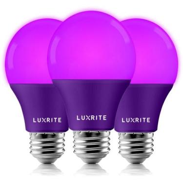 Imagem de Lâmpadas LED LUXRITE A19 Purple 8W (pacote com 3) equivalentes a 60W