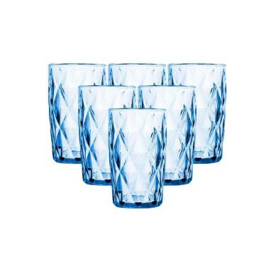 Imagem de Conjunto 6 Copos Vidro Diamond Azul Transparente Alto Grande