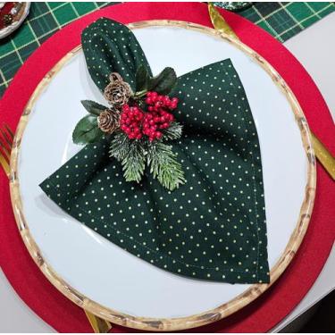 Imagem de 04 Guardanapo de Tecido 40x40cm Poá Verde Natal - MSD