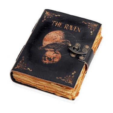 Imagem de Caderno Cuero Leather Gothic Journal Magical Raven Skull