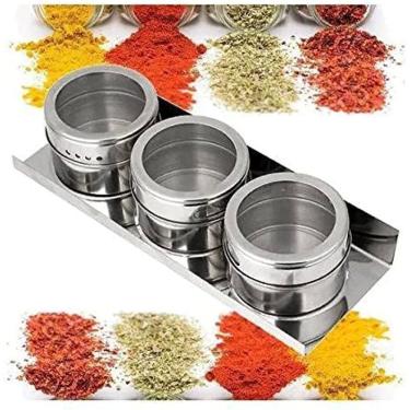 Imagem de Kit 3 Porta Temperos Condimento 3 Potes Aço Inox Magnético