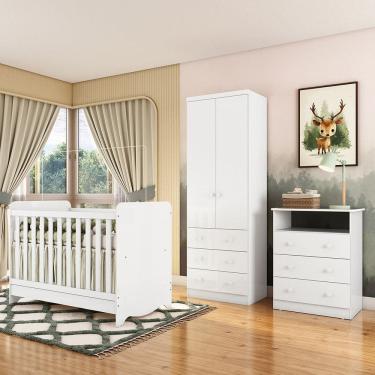 Imagem de Quarto de Bebe Completo com Berco Minicama Ben e Guarda Roupa Comoda Smim New MDF Moveis Peroba