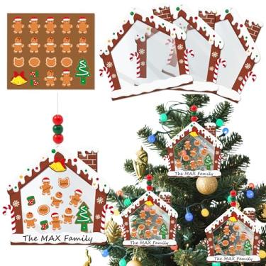Imagem de B1ykin Enfeite para pendurar árvore genealógica de Natal faça você mesmo, 24 peças, kit personalizado de criação de cartões com contas de madeira, cartolina em forma de casa de Natal para
