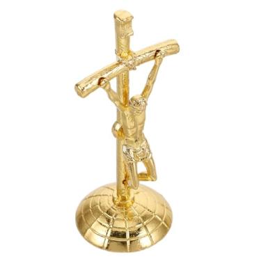 Imagem de Alipis Estátua de Jesus Cristão com Base Crucifixo Decorativo para Painel de Carro Casa Vintage Liga de Zinco Ornamento Religioso para Suprimentos de Igreja Decoração de Casa Cristã