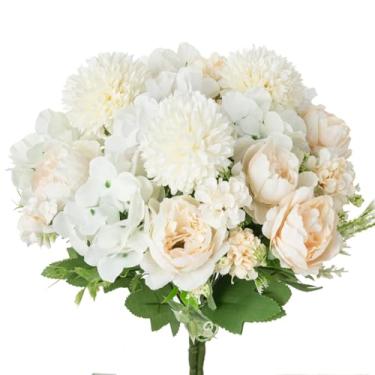 Imagem de Flores artificiais de seda, hortênsia, festival, decoração para casa, jardim, festa, casamento, buquês de noiva, acessórios de mesa, peônia falsa, área externa (1 peça/branco)