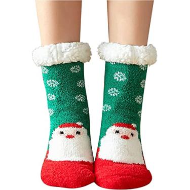 Imagem de Pantufas femininas femininas de Natal aconchegantes forradas com lã antiderrapante, Verde, One Size(6 Pairs)