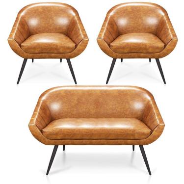 Imagem de Kit 01 Namoradeira 02 Lugares E 02 Poltronas Giovana Corano Nozes Pés Palito De Ferro