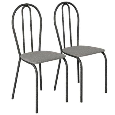 Imagem de Kit 02 Cadeiras Tubular America 004 Cromo Preto Assento Grafiato Artef Grafiato