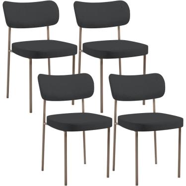 Imagem de Kit 04 Cadeiras Decorativa Estofada Para Sala De Jantar Melina Base Arena L02 Linho Chumbo - Lyam Decor