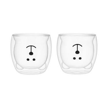 Imagem de 02 Canecas Copo Urso Vidro Duplo 250ml Bebida Quente E Fria