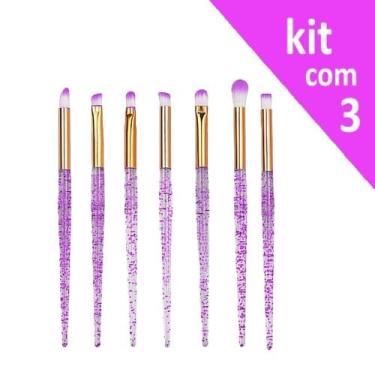 Imagem de  Kit Jogo 7 Pinceis para Maquiagem Cabo Glitter (3 jogos) - RPC