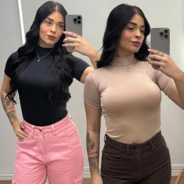 Imagem de Kit Blusa Cacharrel Feminina Básica Gola Alta Manga Curta Conforto - C