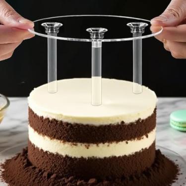 Imagem de Kit de empilhamento de nível de bolo para bolos de 20 cm, 3 hastes de suporte de plástico e 1 placa divisória, suprimentos de empilhamento reutilizáveis seguros para alimentos para casamento