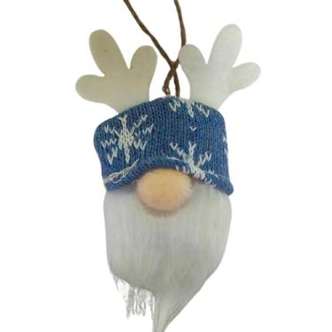 Imagem de KINDU Gnomo Natalino Decorativo, 14 cm, Chapéu com Chifres de Rena, Artesanal, Pendurar, Estilo Nórdico, Decoração de Natal (Azul)