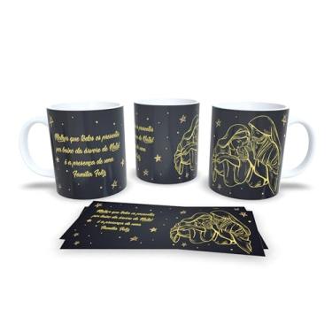 Imagem de Caneca Natalina Família Feliz, Porcelana Branca com Design Preto e Dourado, Mensagem Inspiradora em Português (2302)