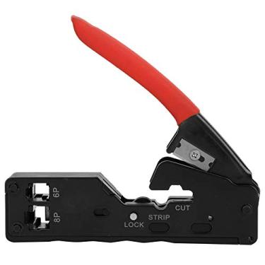 Imagem de Cortador de descascador de fio de rede multifuncional Ferramenta de crimpagem de cabeça de cristal Estilo alemão profissional 8P8C 6P6C Alicate de cabo de rede para instalação de (Vermelha)