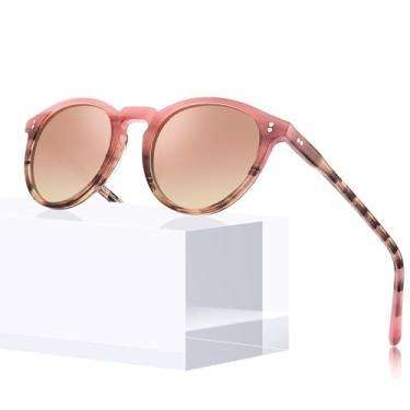 Imagem de Óculos de Sol Redondo CARFIA para Mulheres - Lentes Polarizadas - Proteção UV 100% - Armação em Acetato - Estilo Retrô Clássico - CA2302