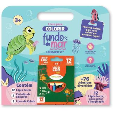 Imagem de Livro Infantil Colorir Fundo do MAR com 12 Lápis de COR e 76 Adesivos 