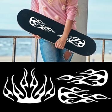 Imagem de TOMALL Kit de decalque de vinil listrado de chamas de 3 peças para carros, veículos, motocicletas, corrida, esportes, fogo, gráficos, adesivos universais à prova d'água para carrinhos de golfe, skate