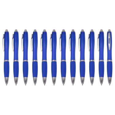 Imagem de PATIKIL Canetas esferográficas retráteis, 12 peças de caneta esferográfica de tinta preta de 1,0 mm com aderência de borracha de plástico para anotações, eventos de classe de escritório, azul