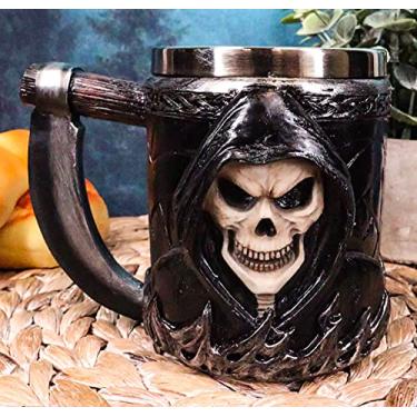 Imagem de Ebros Gift Caneca de café Death Grim Reaper com alça de foice Dia dos Mortos Esqueleto Ceifador Caveira Caneca de cerveja Caneca de cerveja Caneca de bebida 400 ml