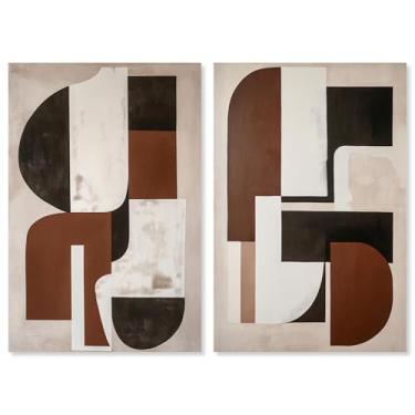 Imagem de Conjunto de 2 painéis geométricos de luxo neutro, impressão em tela, boêmio, arte de parede da Art Remedy, envolto em galeria, 50 x 76 cm