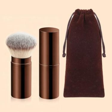 Imagem de Conjunto de pincéis de maquiagem Kabuki de 2 peças com bolsa de veludo, blush macio (café)