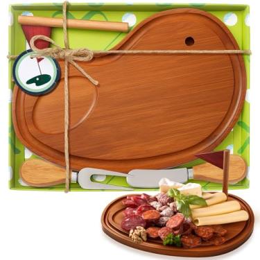Imagem de Ziliny Conjunto de presente de tábua de queijo de golfe, prêmios de lembrancinha de festa de golfe, placa de madeira de charcutaria com facas e caixa, presente de dia dos pais para o papai avô, jogo