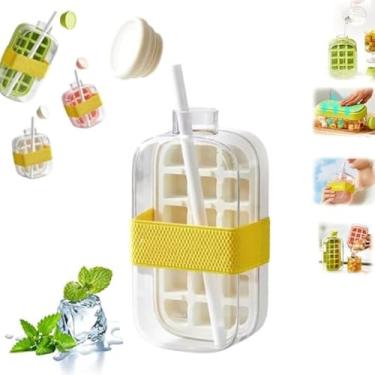 Imagem de Bandejas de gelo de congelador de silicone portátil 2 em 1 bandeja de cubos de gelo Garrafa de água com tampa Pressão zero contato Fabricante de cubos de gelo Ferramenta de cozinha (500Ml Branco)