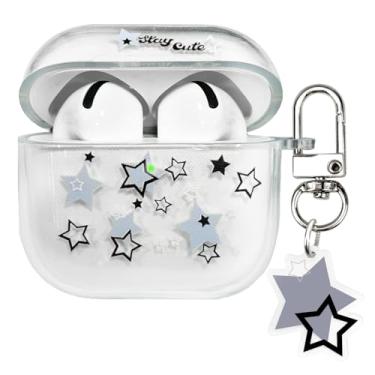 Imagem de AIIEKZ Capa compatível com AirPods 4 2024, capa de TPU transparente e macia Kawaii com chaveiro de estrela fofa para AirPods 4ª geração para meninas e mulheres (Airpods 4)