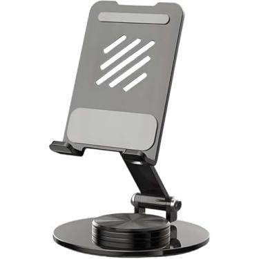 Imagem de Suporte para celular e tablet para mesa, suporte ajustável de alumínio para smartphones, suporte dobrável com rotação de 360°, base estável (preto)