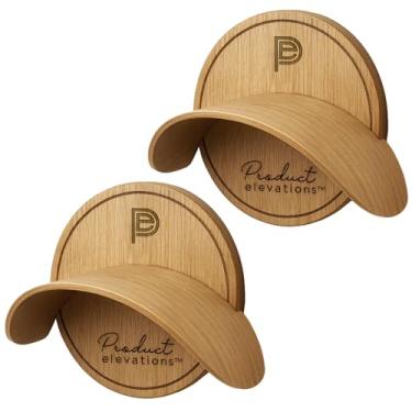 Imagem de Product Elevations Ganchos de chapéu para parede - Suportes de chapéu e suportes de tampa - pacote com 2 parafusos e adesivo de espuma - Cabide de madeira curva natural para porta e armário (redondo)