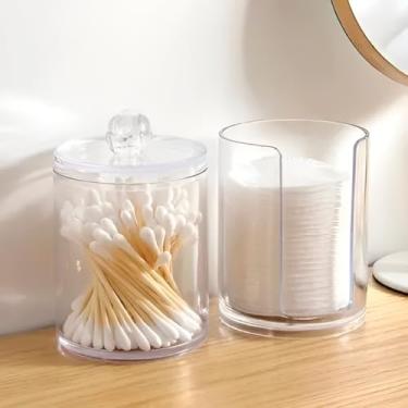 Imagem de Porta Algodão e Cotonete em Acrílico Transparente, Organizador para Banheiro com Tampa, 19cm x 7cm, 2 Peças