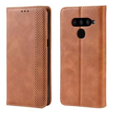 Imagem de Capa para LG V50 THINQ,Retro Flip magnético,Caso de telefone de couro PU,Design de carteira com 3 slots de cartão e 1 clipe de dinheiro -Brown