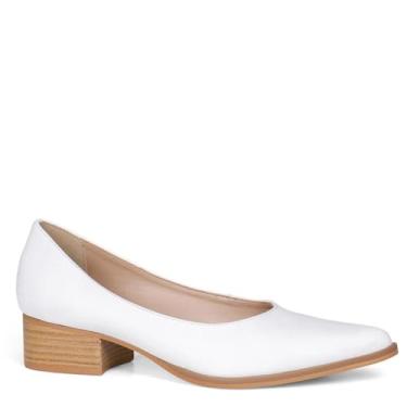 Imagem de Dina Mirtz, Scarpin Branco Confortável Salto Bloco Dina Mirtz Tamanho:37;cor:Branco