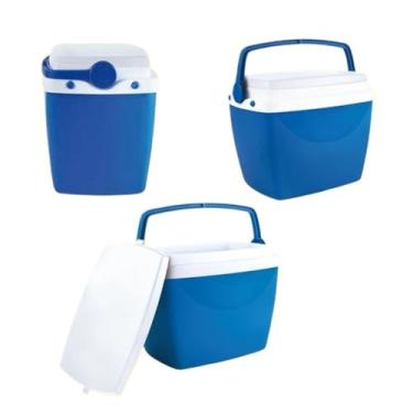 Imagem de Caixa Térmica 34 Litros 50 Latas Praia Piscina Lazer Jardim Camping Porta Copo Resistente (Azul)