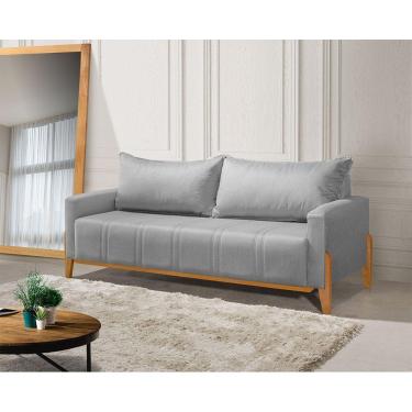 Imagem de Sofá Living Base Em Madeira Maciça 4 Lugares 2,10m Búzios Linho Cinza - Cinza