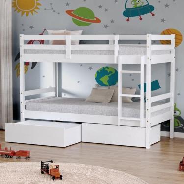 Imagem de Beliche Infantil Slim Rb Com 02 Gavetas Madeira Maciça Branco Housin