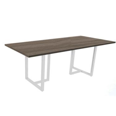 Imagem de Mesa De Reunião Retangular 200 X 90 Cm Pé Tub Pe25 Em Mdp Walnut E Base Branca