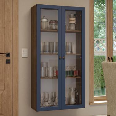 Imagem de Cristaleira Suspensa 70 Cm 2 Portas De Vidro Rustic-azul Vik Madesa