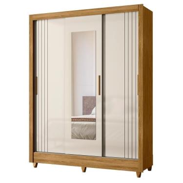 Imagem de Guarda Roupa Solteiro Bolívia 3 Portas Deslizantes Freijó/off White Com Espelho - Moval