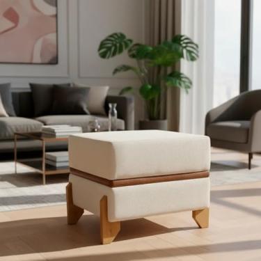 Imagem de Puff Recamier Kodama Para Cama de Solteiro 50cm Bouclé Bege Pé Castanho