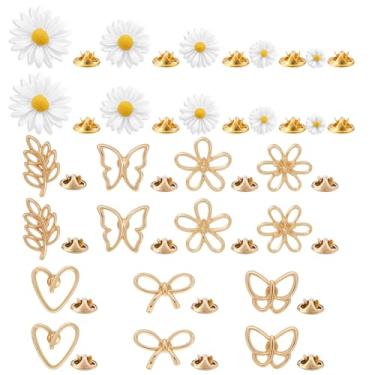 Imagem de AHANDMAKER 24 peças 12 estilos margarida flor lapela alfinetes planta girassol terno broche ouro laço/coração/folha/borboleta broches pinos para mulheres vestido camisa chapéu cardigã suéter bolsa